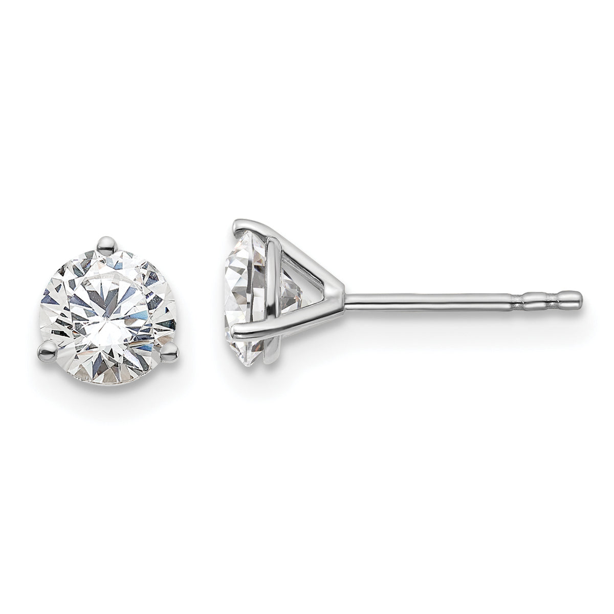 14k White Gold 1 1/4 carat total weight Round VS/SI DEF Lab Grown Diamond 3 Prong Stud Post Earrings