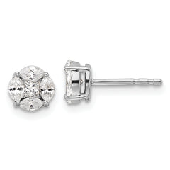 14K White Gold Lab Grown Diamond Round & Marquise Post Earrings