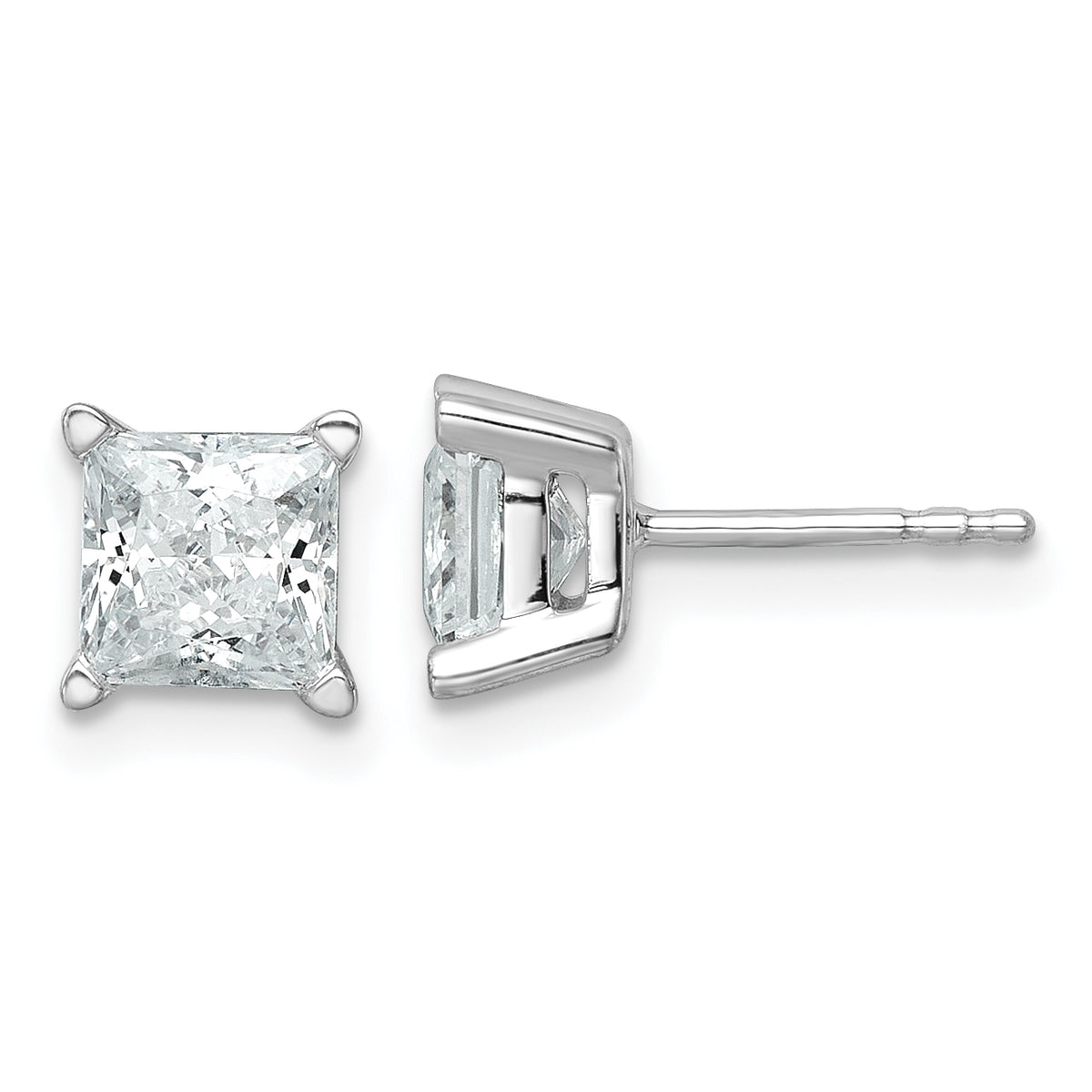 14k White Gold 2 carat total weight Princess VS/SI GH Lab Grown Diamond 4 Prong Stud Post Earrings