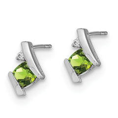 Sterling Silver Antique Cushion Peridot and Diamond Earrings