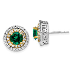 14K Two-Tone Lab Grown Diamond and Created Emerald Earrings