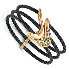 Edward Mirell Black Ti & Bronze Cable White Sapphire Cable Flex Cuff Bangle