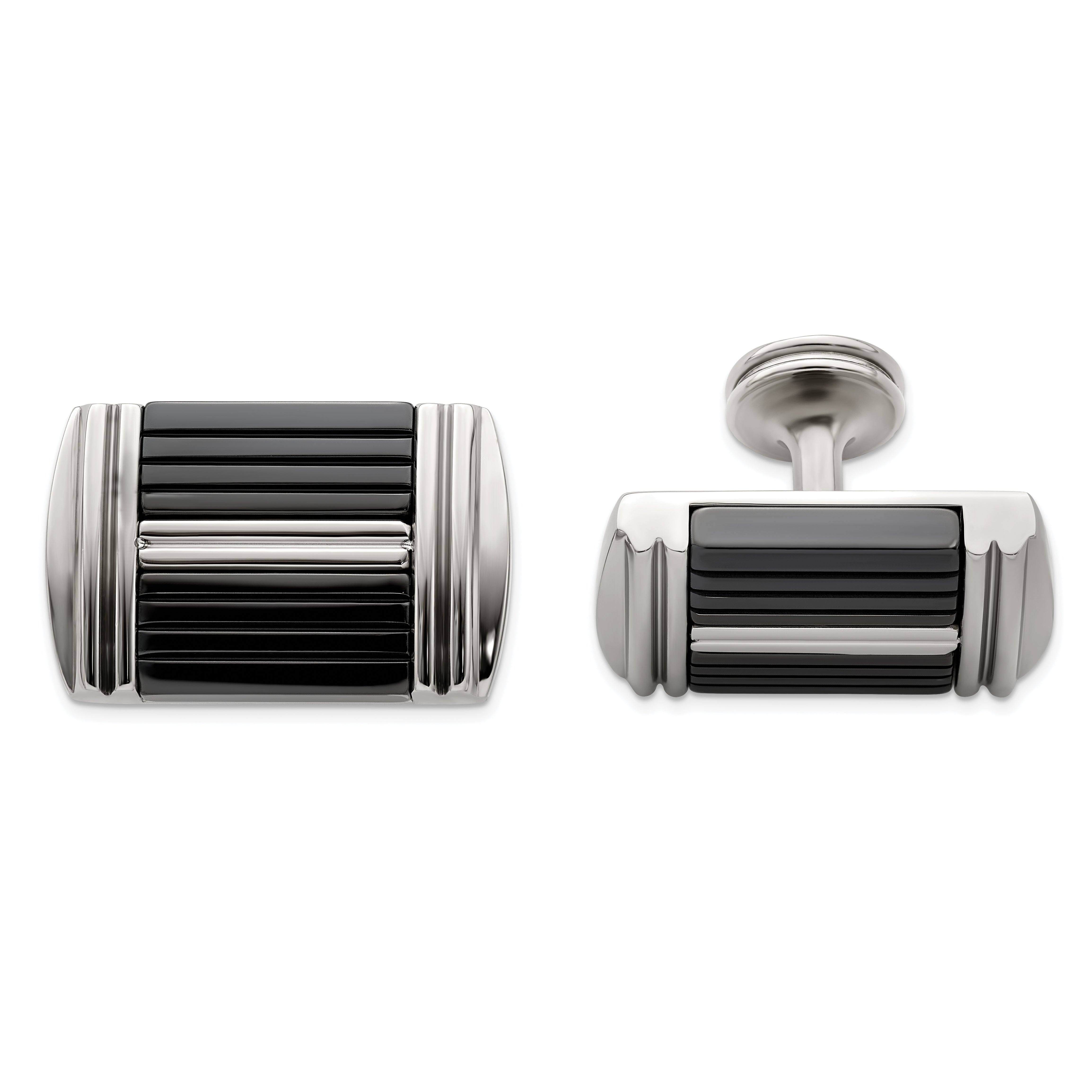 Edward Mirell Black Ti & Stainless Steel Polished Cufflinks