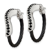 Edward Mirell Black Titanium and Sterling Silver Hoop Earrings with Black Spinel Accents