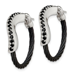 Edward Mirell Black Titanium and Sterling Silver Hoop Earrings with Black Spinel Accents