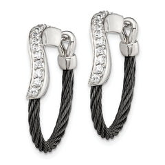 Edward Mirell Black Titanium & Argentium Silver Hoop Earrings with White Sapphires