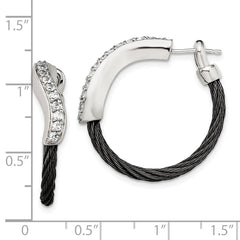 Edward Mirell Black Titanium & Argentium Silver Hoop Earrings with White Sapphires