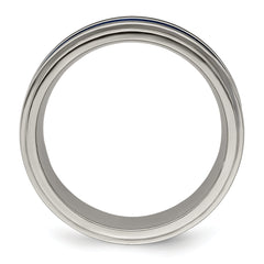 Titanium Wedding Band with Blue Anodized Grooves 8mm Edge