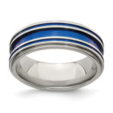Edward Mirell Titanium with Blue Anodized Grooves 8mm Band