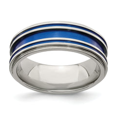 Edward Mirell Titanium with Blue Anodized Grooves 8mm Band