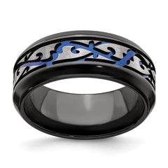 Edward Mirell Black Ti Scroll Pattern Blue Anodized 9mm Band