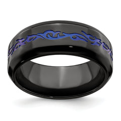 Edward Mirell Black Ti Patterned Blue Anodized Polished 9mm Band