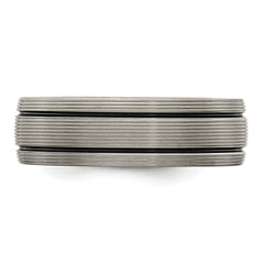 Titanium Wedding Band with Grooved Texture and Polished Finish