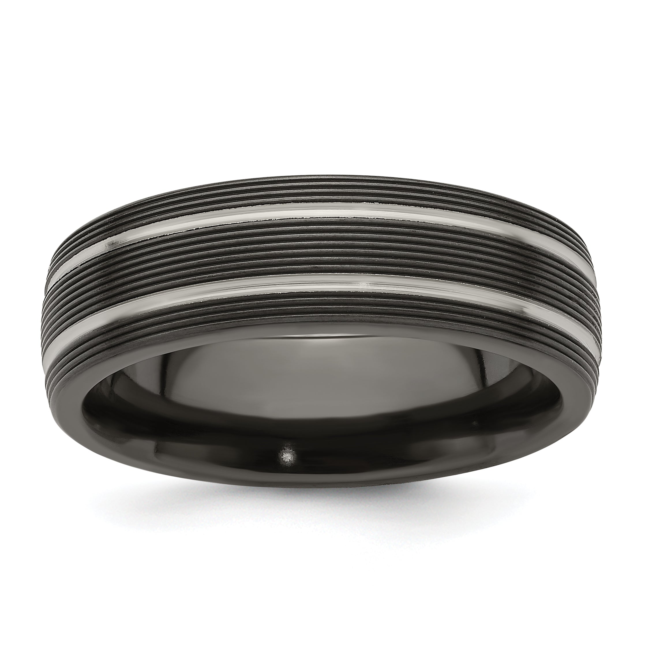 Edward Mirell Titanium Black Ti Textured Lines 7mm Band