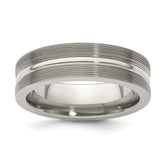 Edward Mirell Titanium Brushed/Polished Textured Lines 7mm Band Size 13