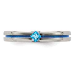 Edward Mirell Titanium Wedding Band with Sky Blue Topaz Accent
