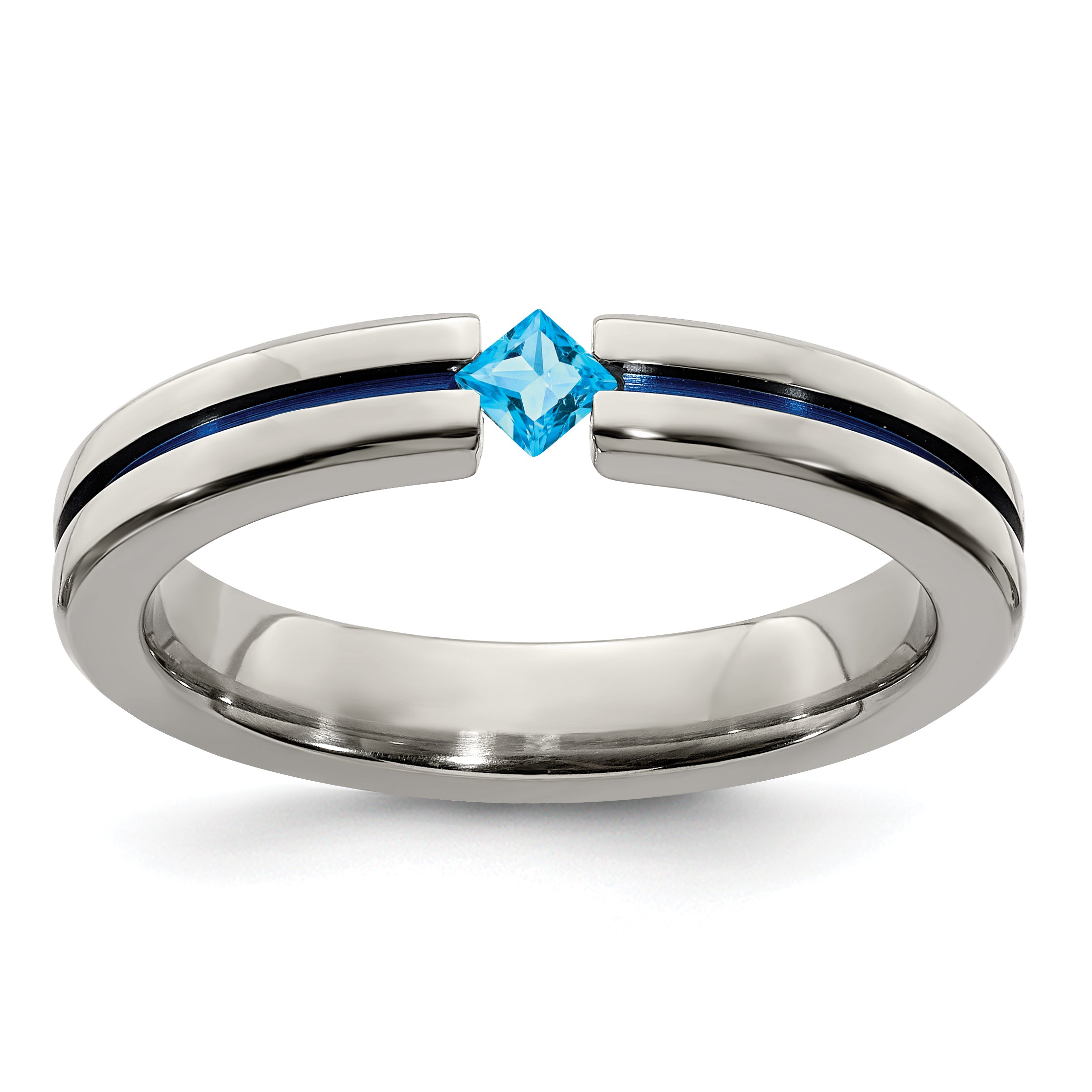 Edward Mirell Titanium Blue Topaz and Blue Anodized 4mm Band