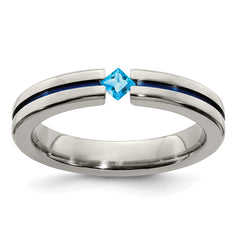 Edward Mirell Titanium Blue Topaz and Blue Anodized 4mm Band