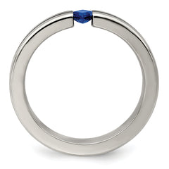Titanium Sapphire Wedding Band with Polished Finish and Grooved Design