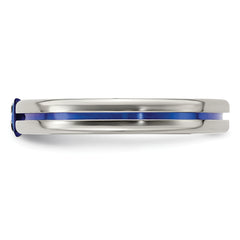 Titanium Sapphire Wedding Band with Polished Finish and Grooved Design