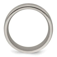 Edward Mirell Titanium and Silver Wedding Band with Beveled Edge