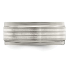 Edward Mirell Titanium and Silver Wedding Band with Beveled Edge