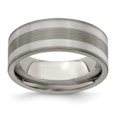 Edward Mirell Titanium with Sterling Silver Inlay Grooved 8.5mm Band