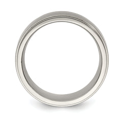 Titanium Silver Inlay Wedding Band with Polished Brushed Finish