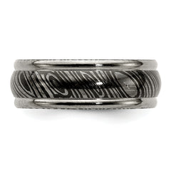 Titanium Wedding Band with Polished Finish and Ridged Edge