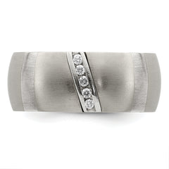 Edward Mirell Titanium and Silver Two-Tone Diamond Wedding Band