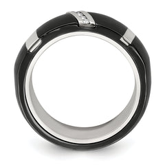 Edward Mirell BlackTi & Sterling Silver Diamond Wedding Band with Polished Two-Tone Finish