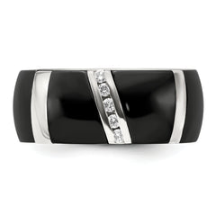 Edward Mirell BlackTi & Sterling Silver Diamond Wedding Band with Polished Two-Tone Finish