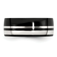 Edward Mirell Black Ti & Sterling Silver Two-Tone Unisex Wedding Band