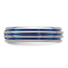 Sophia Jewelers Titanium Sapphire Grooved Wedding Band with Blue Anodized Accents