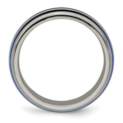 Titanium Wedding Band with Blue Anodized Grooves Polished Finish