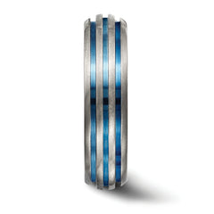 Titanium Wedding Band with Blue Anodized Grooves Polished Finish