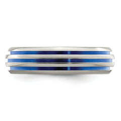 Titanium Wedding Band with Blue Anodized Grooves Polished Finish