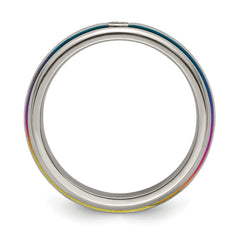 Titanium Wedding Band with Rainbow Anodized Grooves and White Sapphire