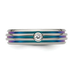 Titanium Wedding Band with Rainbow Anodized Grooves and White Sapphire