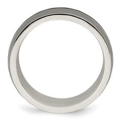 Titanium Sterling Silver Two-Tone Wedding Band with Black Stripe