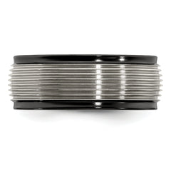 Titanium Wedding Band with Grooved Step Edge Polished Finish