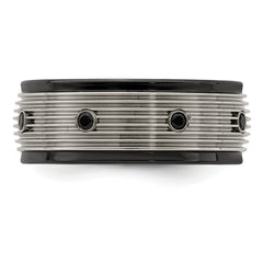 Titanium Wedding Band with Black Spinel & Polished Grooves