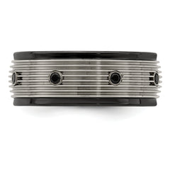 Titanium Wedding Band with Black Spinel & Polished Grooves