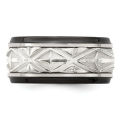 Edward Mirell Black Titanium and Sterling Silver Polished Fancy Wedding Band