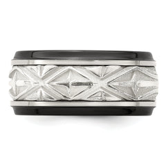 Edward Mirell Black Titanium and Sterling Silver Polished Fancy Wedding Band