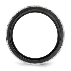 Black Titanium and Sterling Silver Scroll Wedding Band Polished Two-Tone Elegance