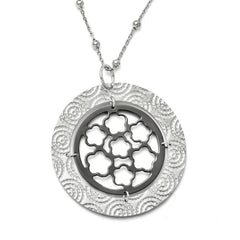 Sterling Silver Ruthenium-Plated Beaded Floral Pendant Necklace