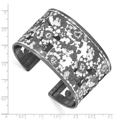 Sterling Silver 925 Cuff Bangle with Ruthenium Diamond-Cut Finish for Women