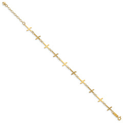 14k Polished Diamond-cut Crosses w/1in. Ext. Bracelet