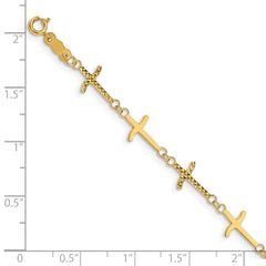 14k Polished Diamond-cut Crosses w/1in. Ext. Bracelet